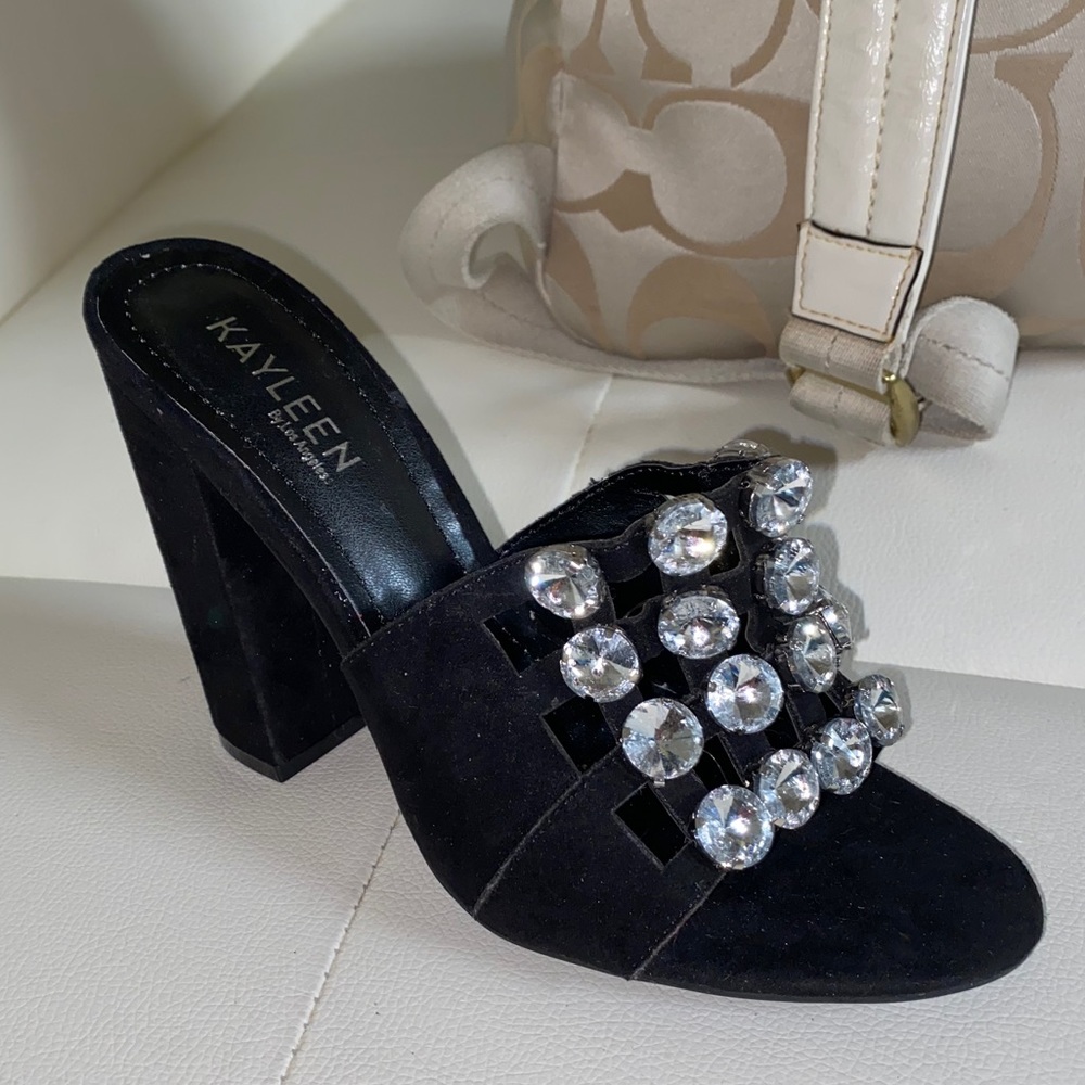 Fashion nova slip on black heels with rhinestones
